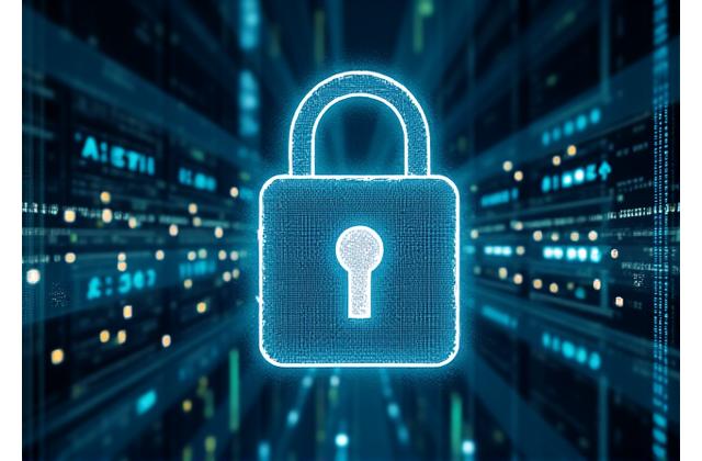 データのセキュリティ対策を示すサーバーと錠前のイメージ